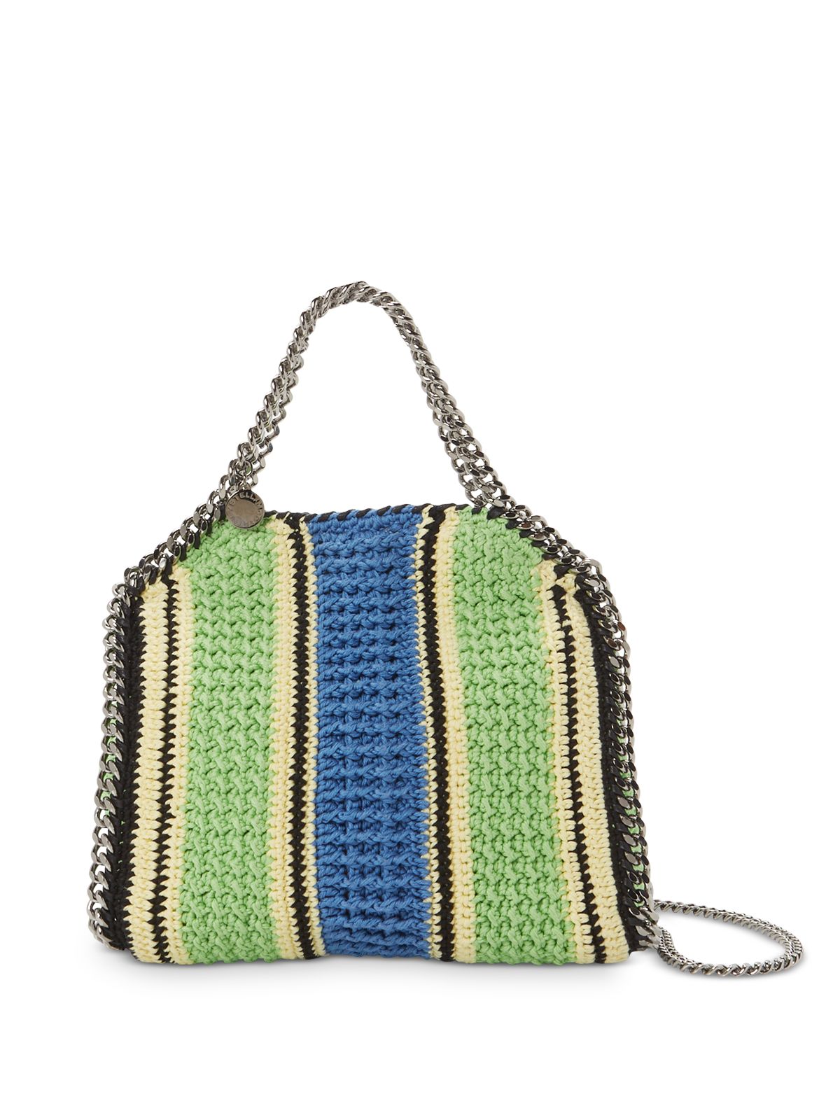 STELLAMCCARTNEY Women's Green Striped Faux Suede Crochet Chain Strap Tote Handbag Purse
