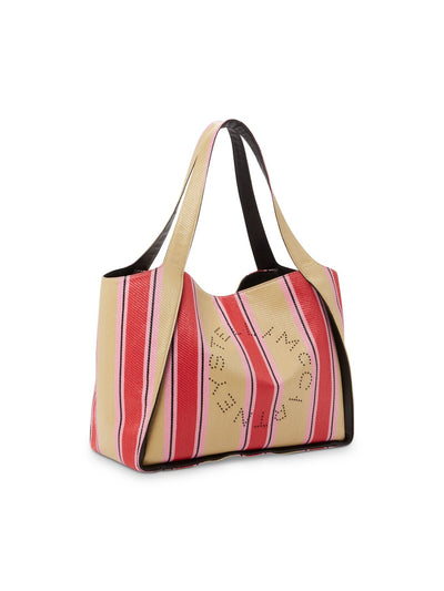 STELLAMCCARTNEY Women's Red Striped Removable Pouch Included Logo Double Flat Strap Tote Handbag Purse