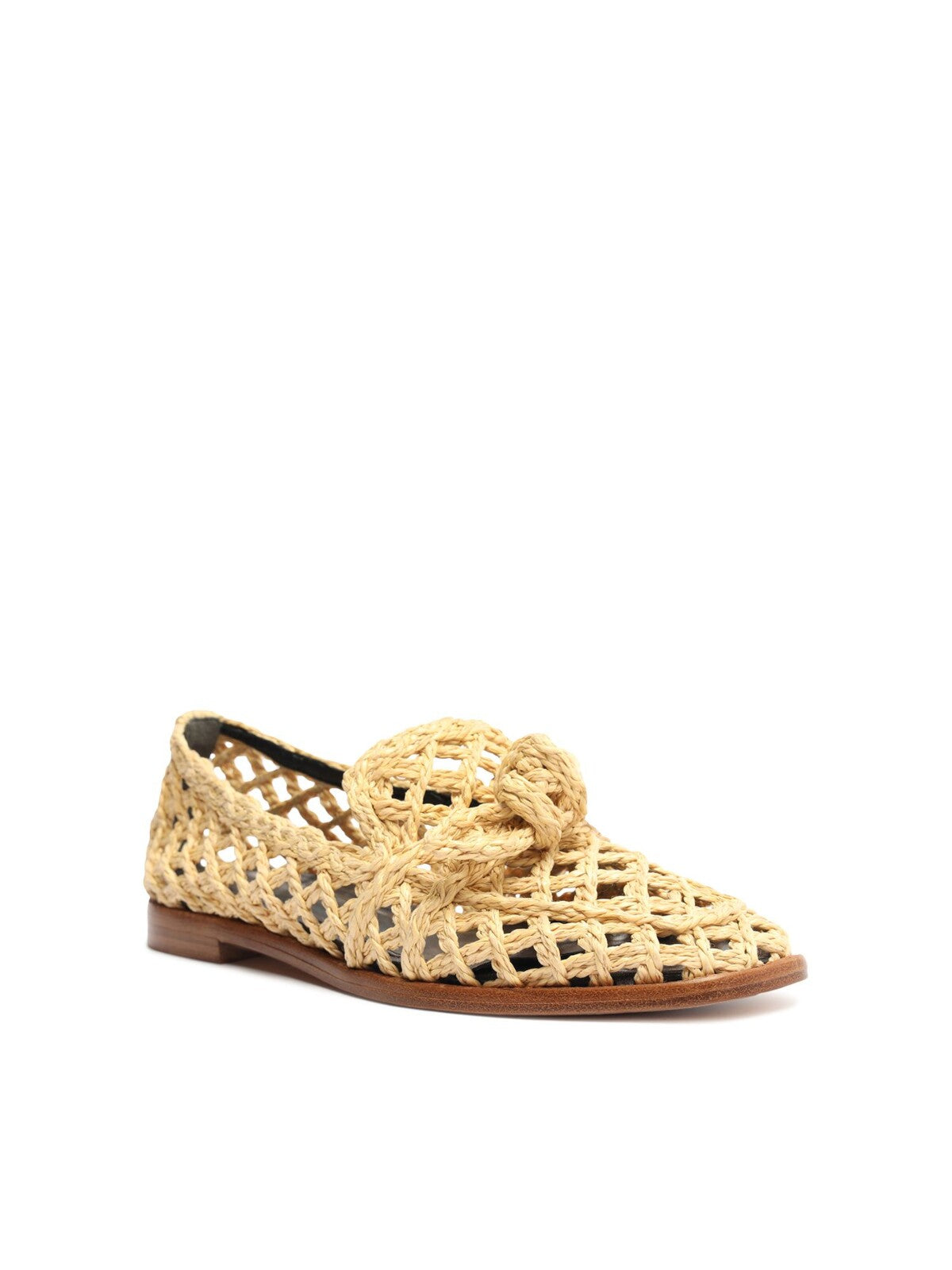 ALEXANDRE BIRMAN Womens Beige Rafia Knot Detail Woven Padded Clarita Square Toe Slip On Leather Loafers Shoes 35.5