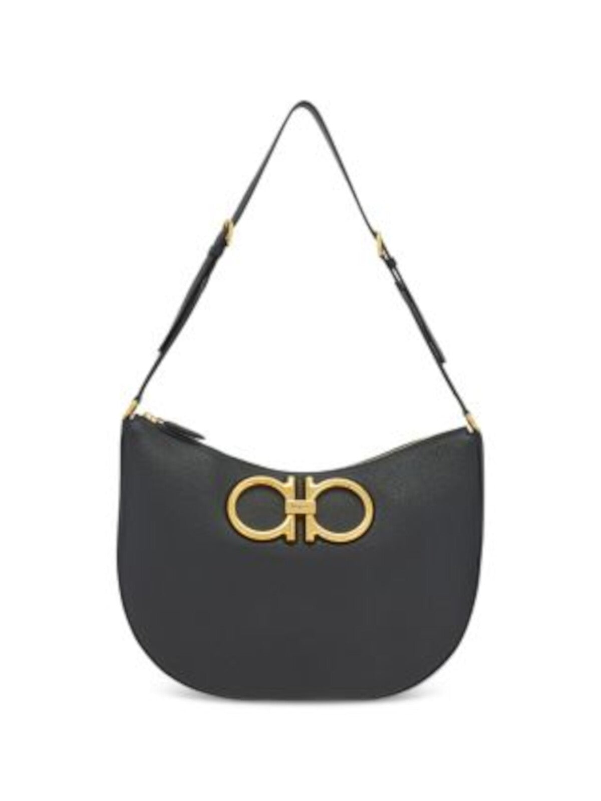 SALVATORE FERRAGAMO Women's Black Solid Suede Logo Hardware Adjustable Strap Hobo Handbag Purse