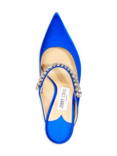 JIMMY CHOO Womens Ultraviolet Blue Embellished Bing 100 Pointed Toe Stiletto Slip On Dress Heeled Mules Shoes 36