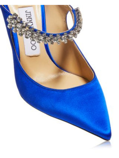 JIMMY CHOO Womens Ultraviolet Blue Embellished Bing 100 Pointed Toe Stiletto Slip On Dress Heeled Mules Shoes