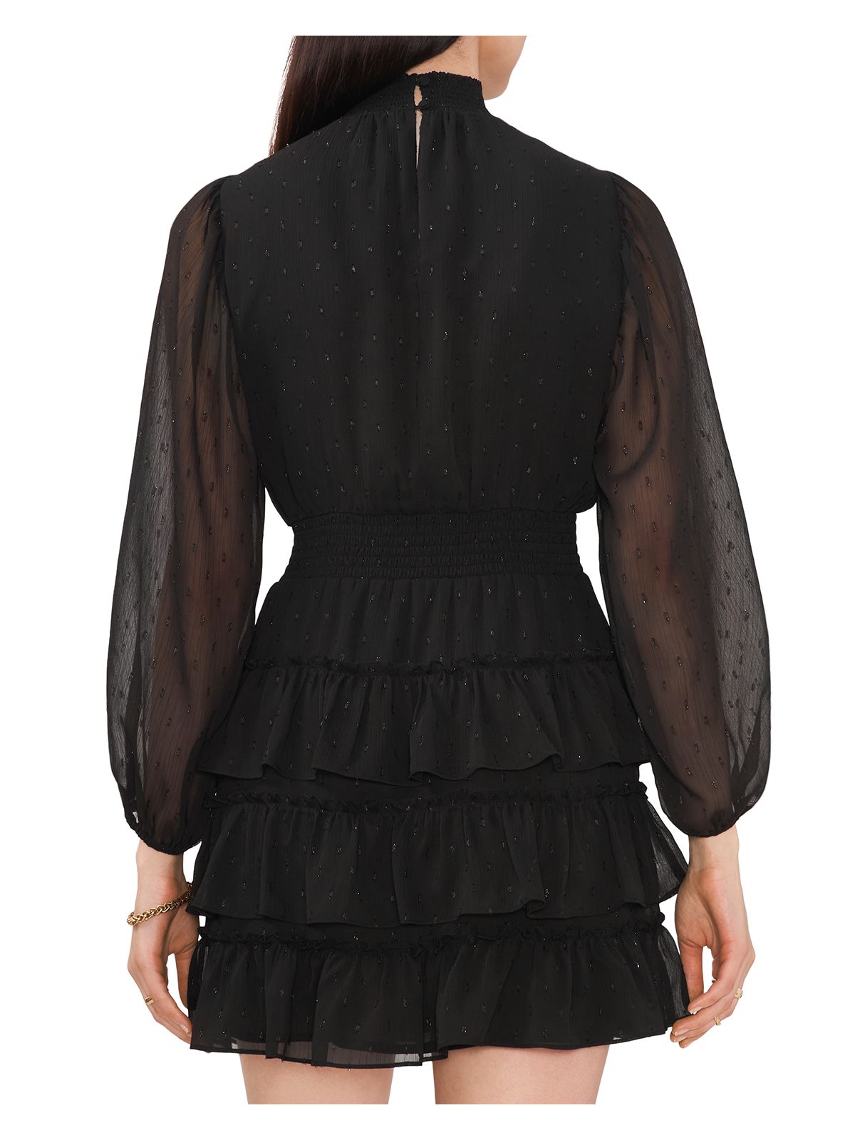 1. STATE Womens Black Ruffled Lined Smocked Neck Keyhole Back Long Sleeve Short Party Fit + Flare Dress Juniors XS
