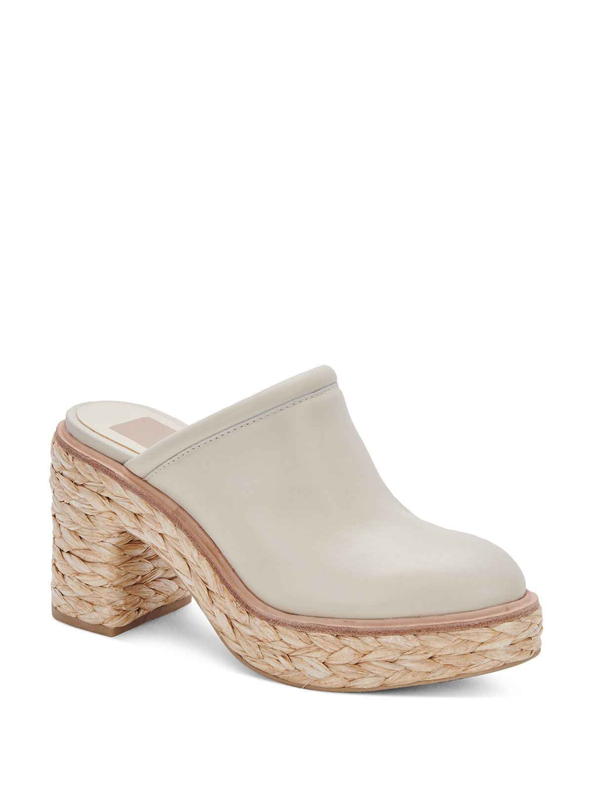 DOLCE VITA Womens Ivory 1" Espadrille Platform Padded Camdin Round Toe Block Heel Slip On Leather Clogs Shoes 7.5 M