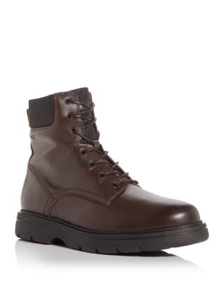 BOSS Mens Brown Heel Pull-Tab Debossed Logo Padded Collar Treaded Lace Up Lug Sole Padded Jacob Round Toe Platform Zip-Up Combat Boots 46