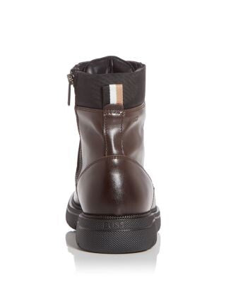 BOSS Mens Brown Heel Pull-Tab Debossed Logo Padded Collar Treaded Lace Up Lug Sole Padded Jacob Round Toe Platform Zip-Up Combat Boots 46