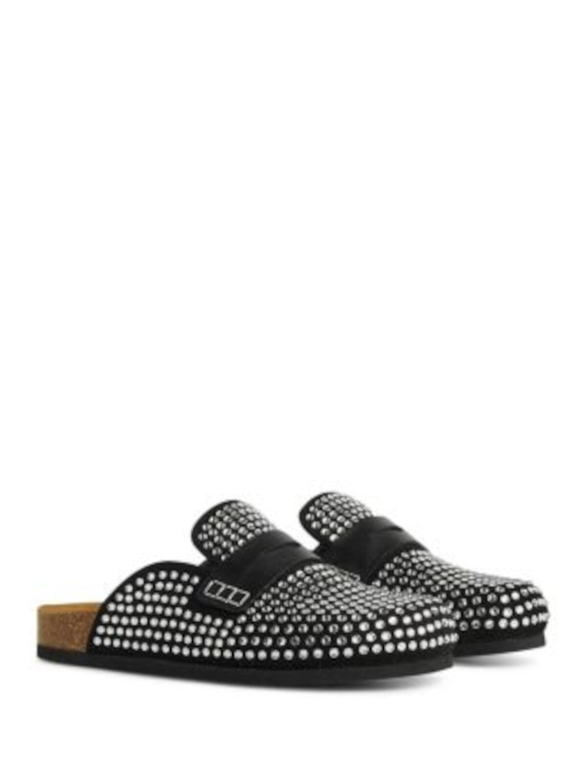 JW ANDERSON Womens Black Contour Footbed Notched Penny Strap Rhinestone Padded Crystal Round Toe Slip On Leather Clogs Shoes 36