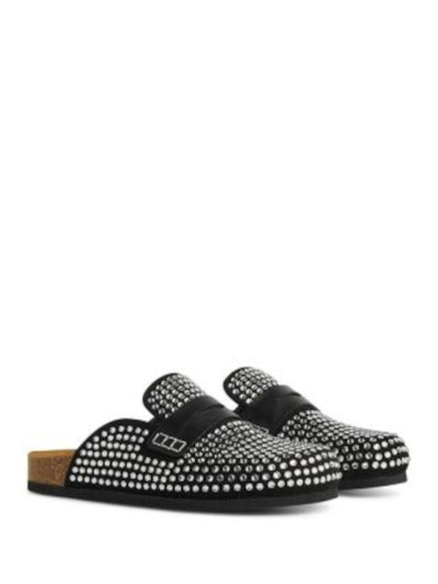 JW ANDERSON Womens Black Contour Footbed Notched Penny Strap Rhinestone Padded Crystal Round Toe Slip On Leather Clogs Shoes 36