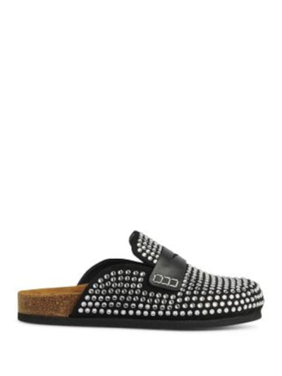 JW ANDERSON Womens Black Contour Footbed Notched Penny Strap Rhinestone Padded Crystal Round Toe Slip On Leather Clogs Shoes 36