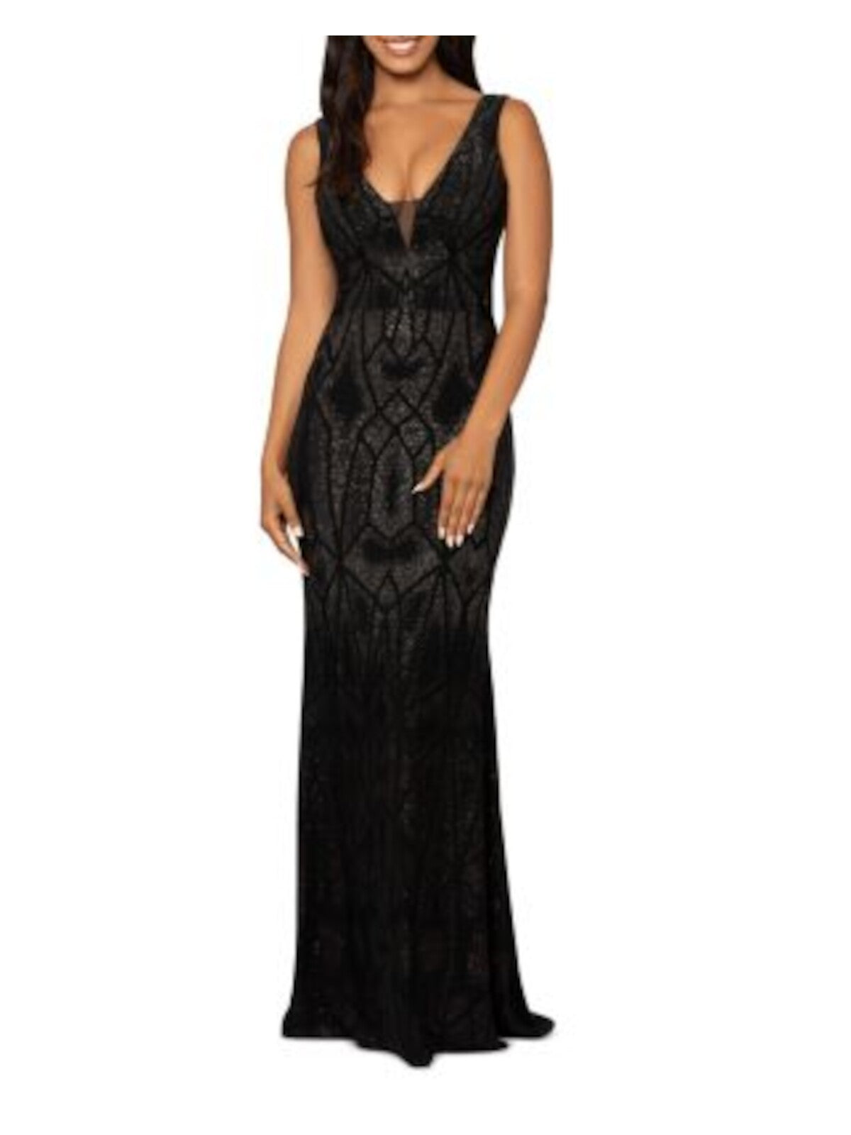 AQUA FORMAL Womens Black Zippered Ombre Sleeveless V Neck Full-Length Evening Gown Dress 2