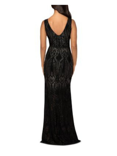 AQUA FORMAL Womens Black Zippered Ombre Sleeveless V Neck Full-Length Evening Gown Dress 2