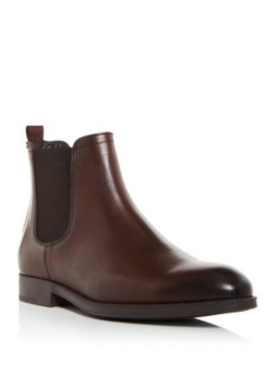TO BOOT NEW YORK Womens Brown Heel Pull-Tab Burnished Goring Padded Kensington Almond Toe Block Heel Chelsea Boot 12 M