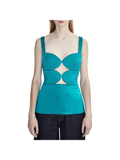 ET OCHS Womens Teal Cut Out Zippered Lined Sleeveless Sweetheart Neckline Top L