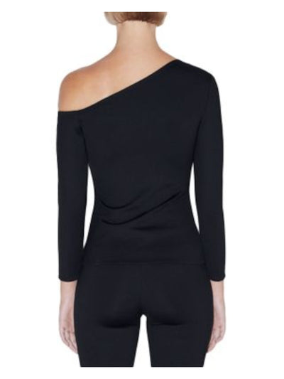 ROSETTA GETTY Womens Black Zippered Slim Fit Long Sleeve Asymmetrical Neckline Party Top M