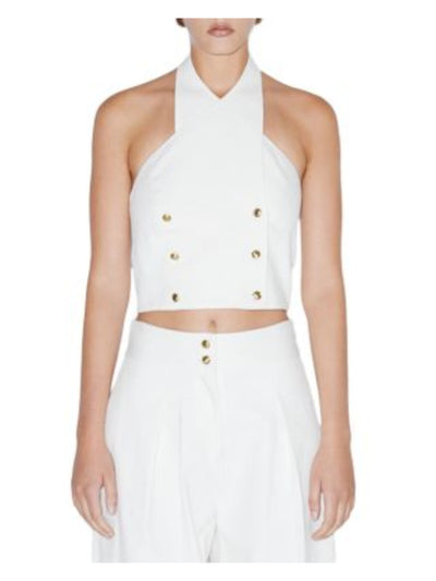 ROSETTA GETTY Womens White Sleeveless Halter Party Crop Top 8