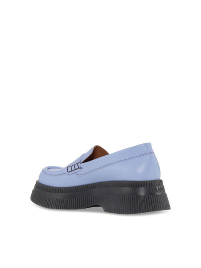 GANNI Womens Blue 2 Platform Comfort Creepers Round Toe Block Heel Slip On Leather Dress Heeled Loafers 40