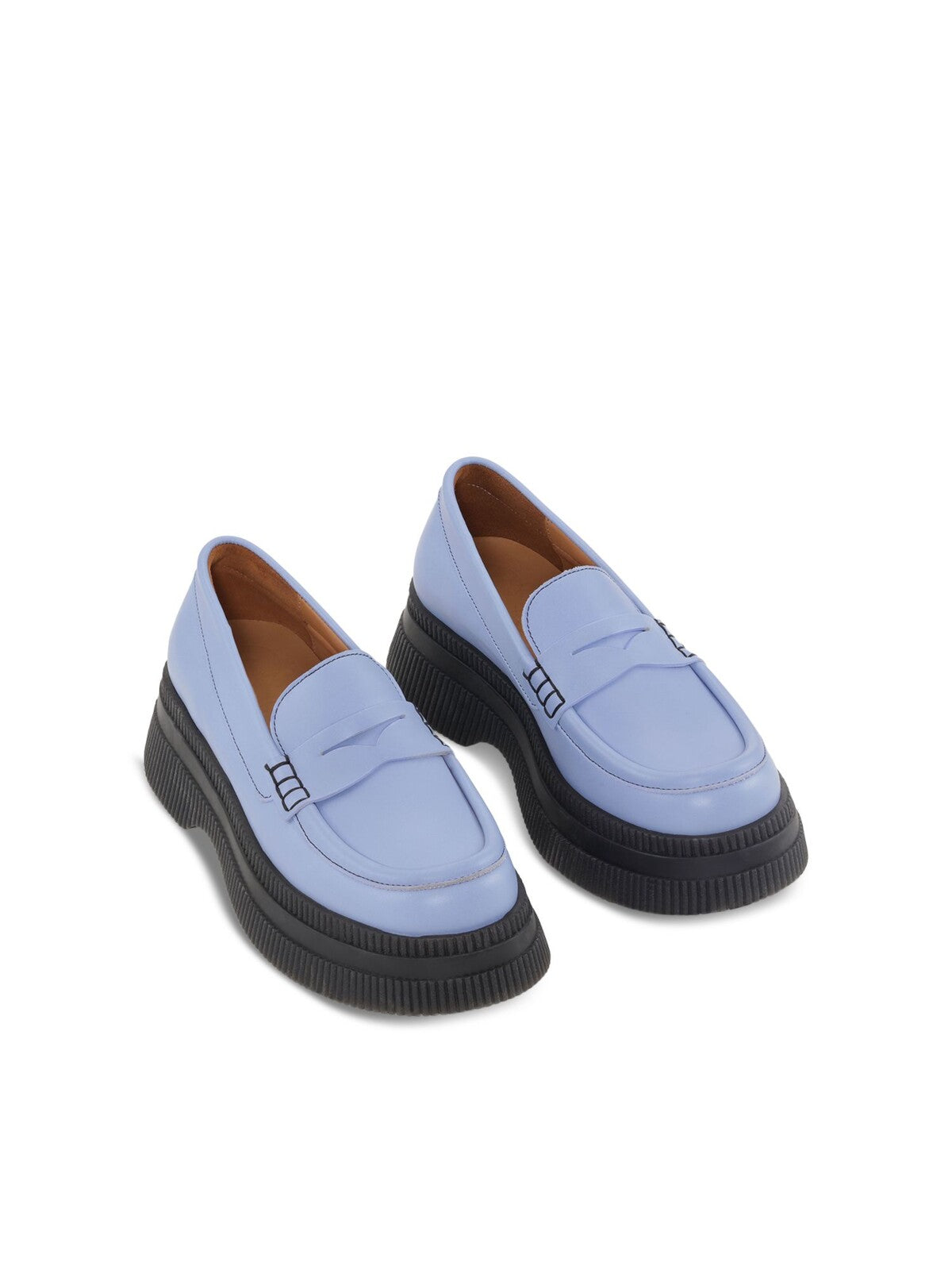 GANNI Womens Blue 2" Platform Comfort Creepers Round Toe Block Heel Slip On Leather Dress Heeled Loafers 36
