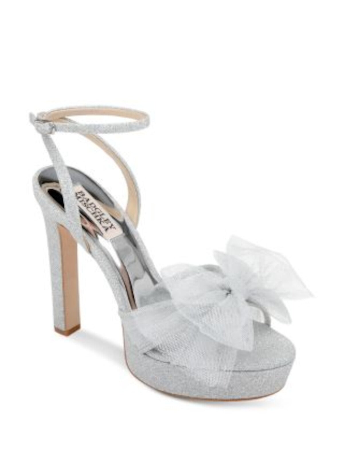 BADGLEY MISCHKA Womens Silver 1" Platform Bow Accent Adjustable Sophie Open Toe Buckle Dress Heeled Sandal 7 M
