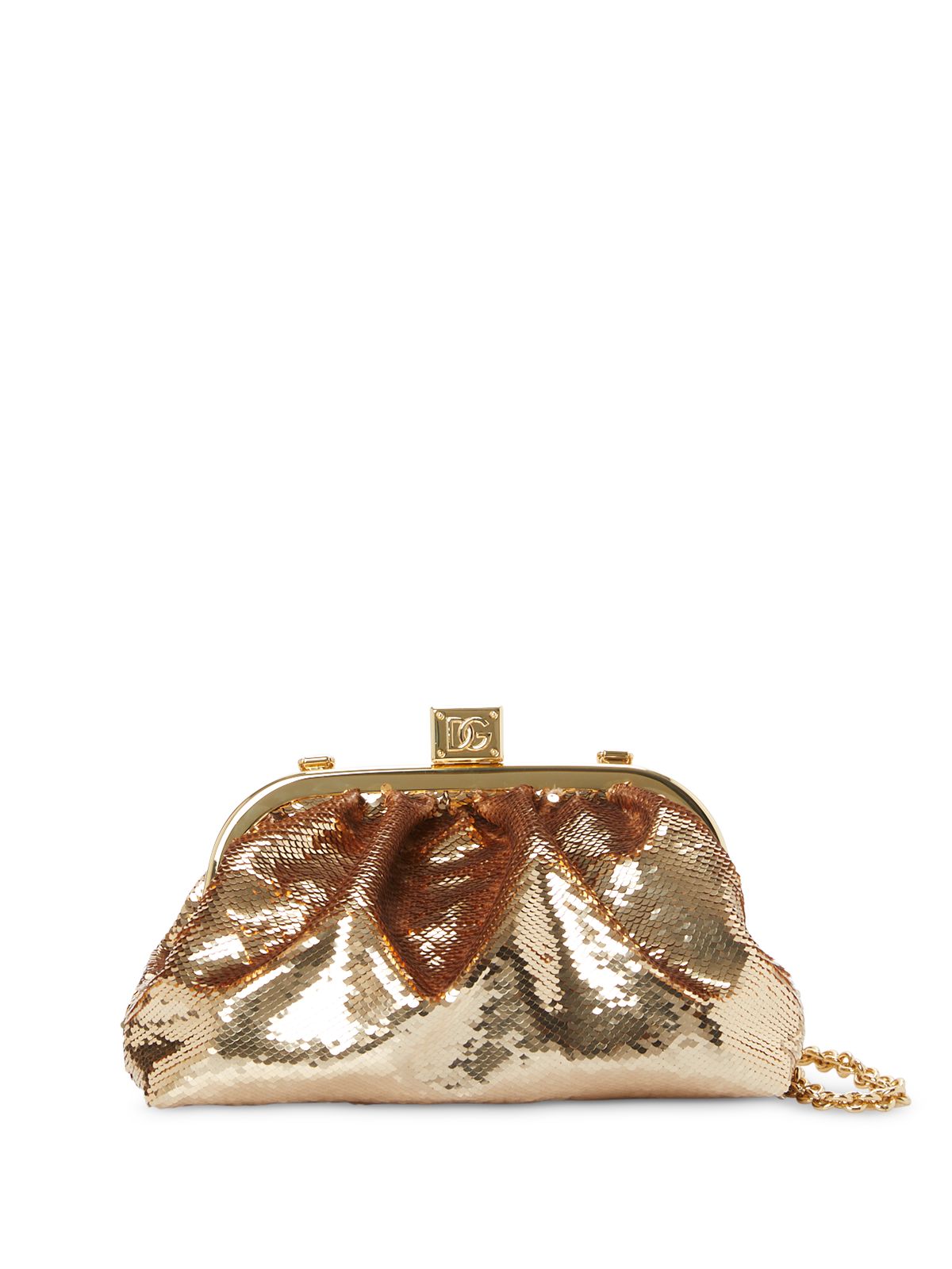 DOLCE & GABBANA Women's Gold Sequined Solid Chain Strap Clutch Handbag Purse