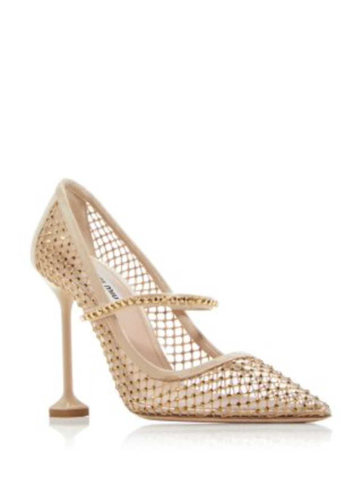 MIU MIU Womens Beige Mesh Stretch Rhinestone Embellished Pointed Toe Sculpted Heel Slip On Dress Pumps Shoes 39