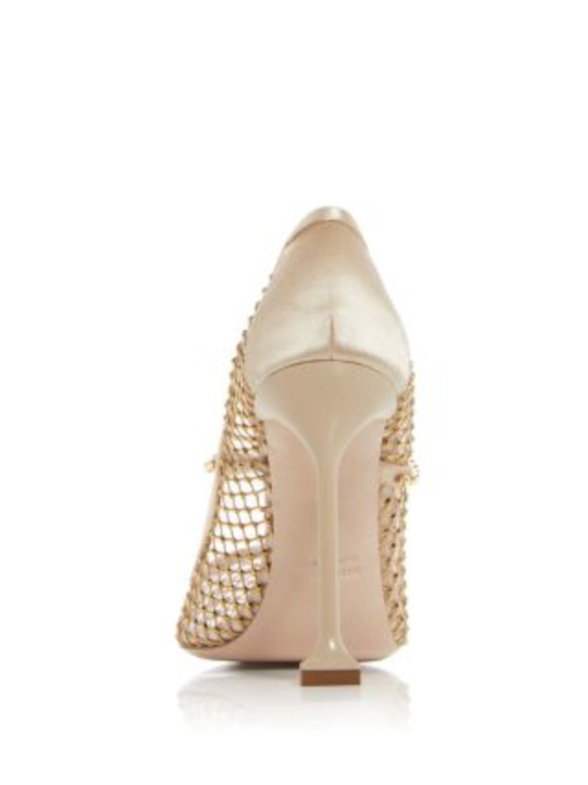 MIU MIU Womens Beige Mesh Stretch Rhinestone Embellished Pointed Toe Sculpted Heel Slip On Dress Pumps Shoes 39