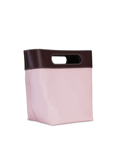 GANNI Women's Pink Double Handle Leather Trim Graphic Adjustable Strap Tote Handbag Purse