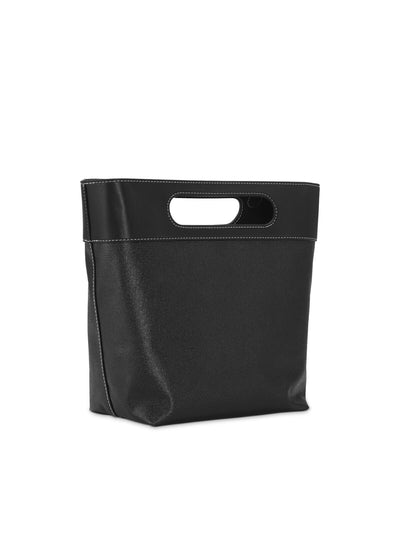 GANNI Women's Black Double Handle Solid Leather Trim Logo Graphic Adjustable Strap Tote Handbag Purse
