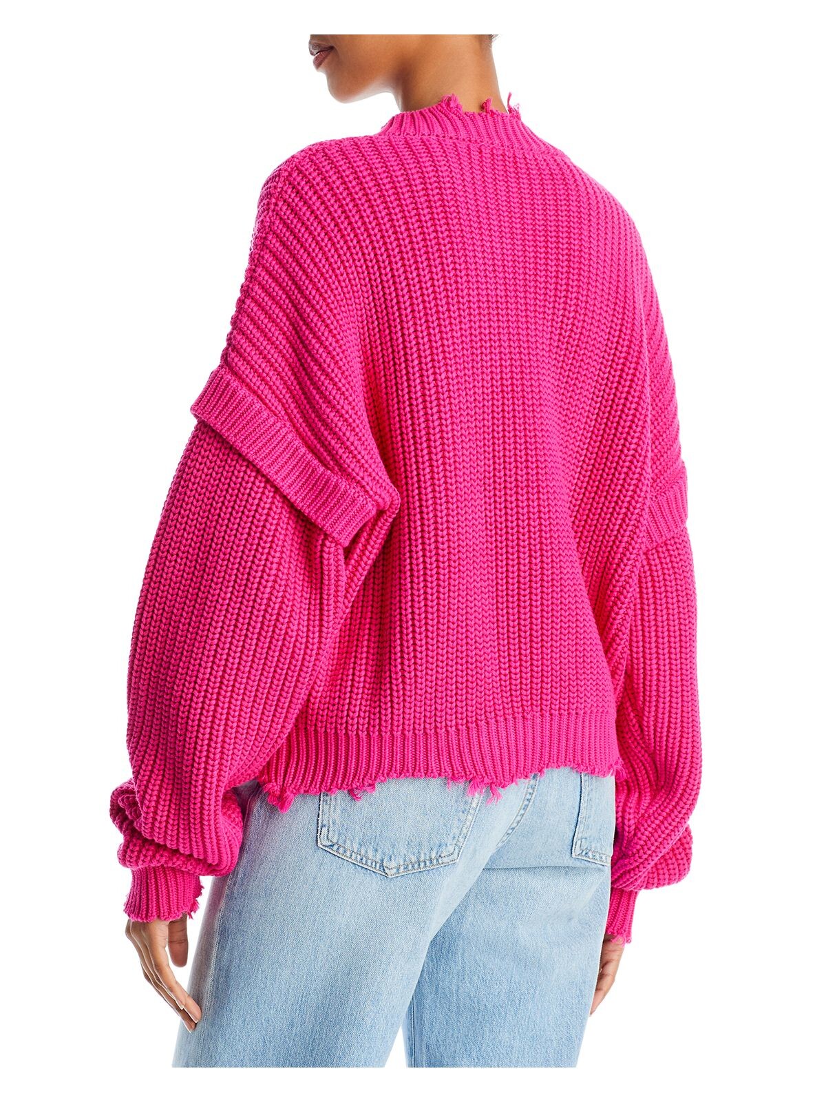 SIMON MILLER Womens Pink Distressed Ribbed Long Sleeve V Neck Sweater S