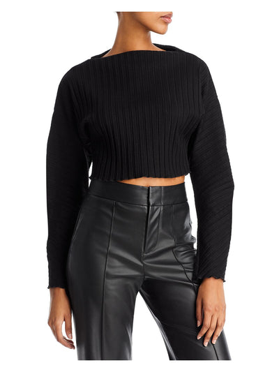 SIMON MILLER Womens Black Ribbed Long Sleeve Boat Neck Crop Top Sweater M
