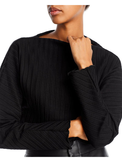 SIMON MILLER Womens Black Ribbed Long Sleeve Boat Neck Crop Top Sweater L