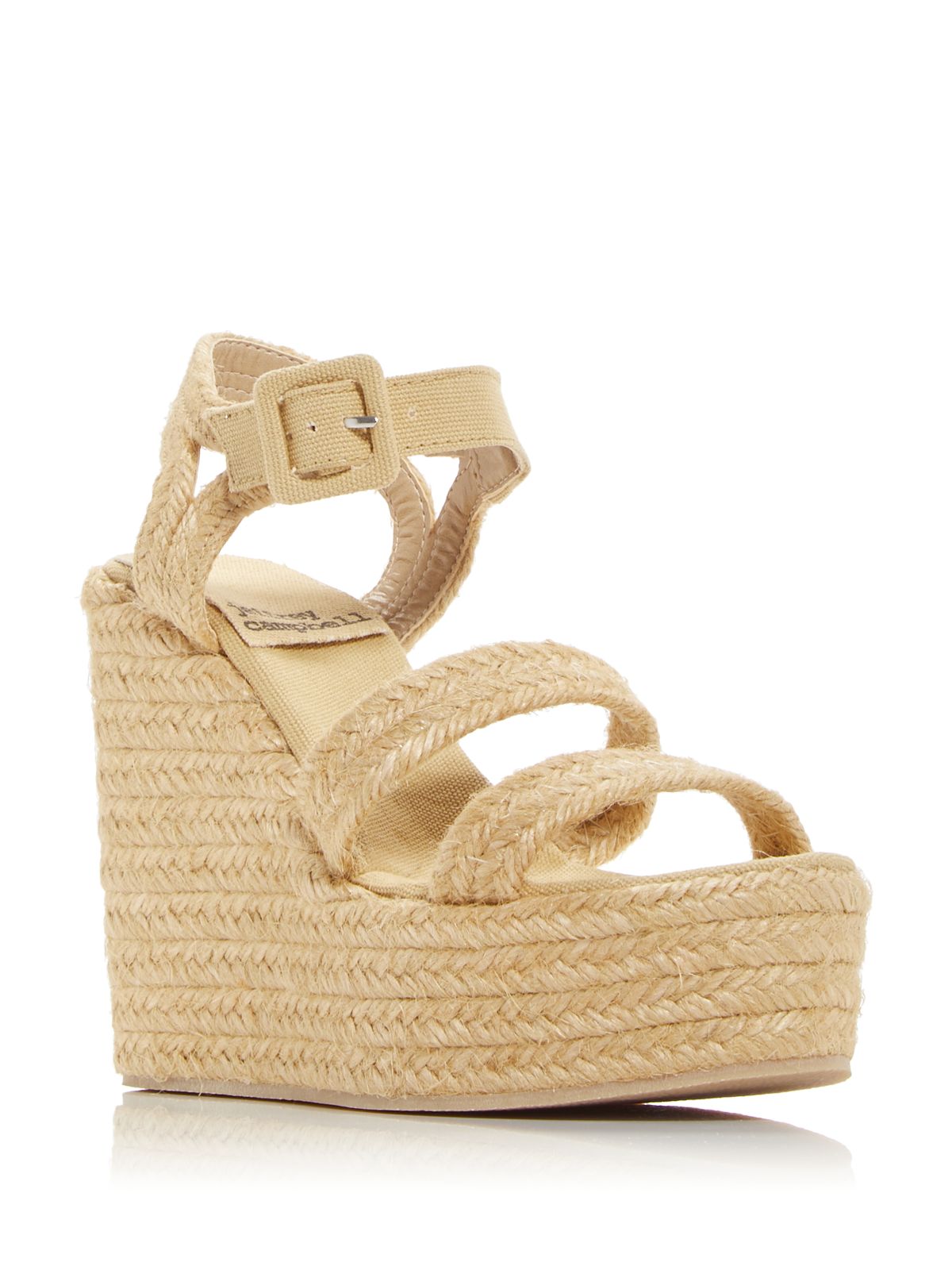 JEFFEREY CAMPBELL Womens Beige Mixed Media 2 Platform Ankle Strap Padded Soffia Open Toe Wedge Buckle Espadrille Shoes 41
