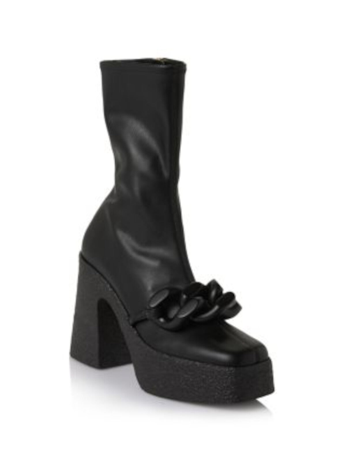 STELLAMCCARTNEY Womens Black 1-1/2" Platform Hardware Detail At Vamp Stretch Padded Skyla Square Toe Block Heel Zip-Up Heeled Boots 40