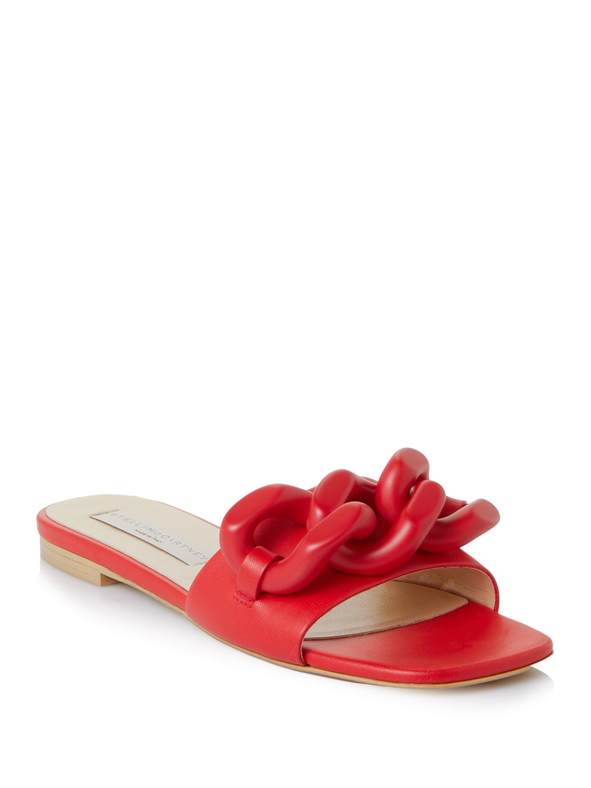 STELLAMCCARTNEY Womens Red Tonal Chain Hardware Padded Falabella Square Toe Slip On Slide Sandals Shoes 37