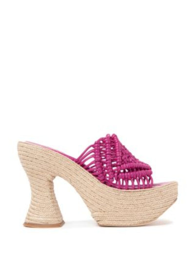 PALOMA BARCELO Womens Pink Woven 2-1/2" Platform Padded Lug Sole Salma Almond Toe Flare Slip On Leather Espadrille Shoes 41
