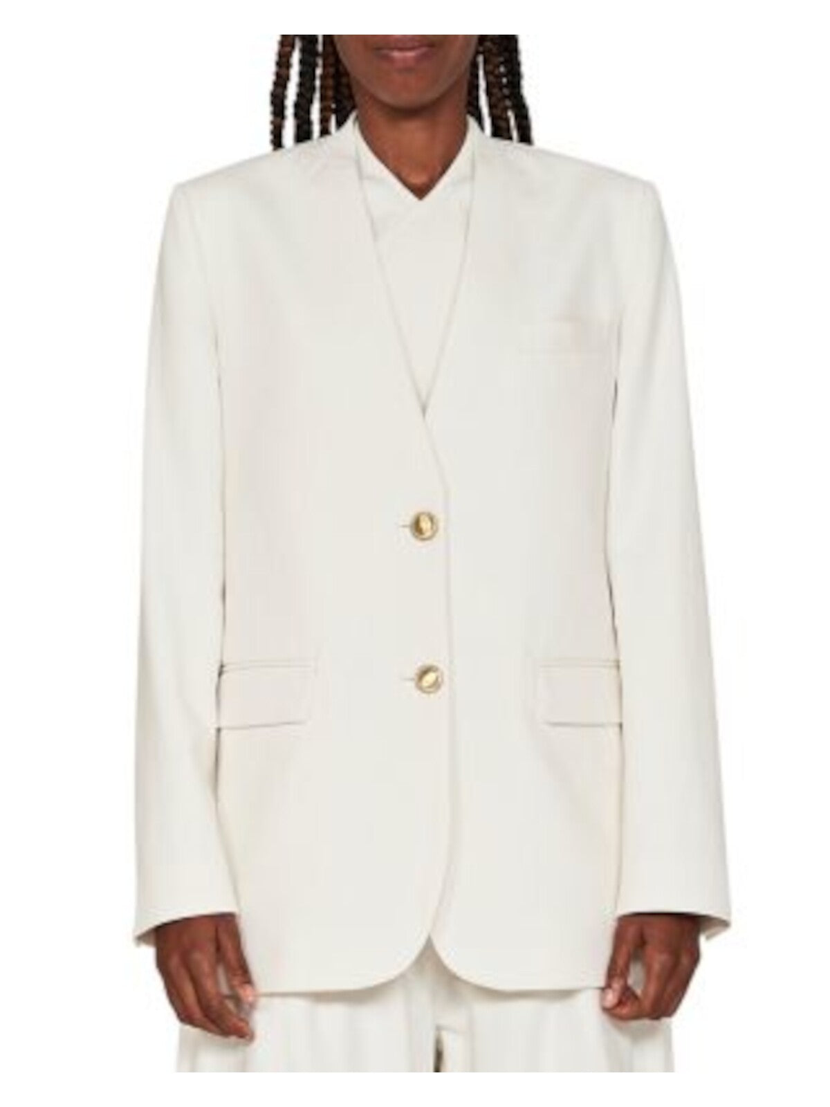 ROSETTA GETTY Womens White Pocketed Collarless Back Vent Wear To Work Blazer Jacket 2