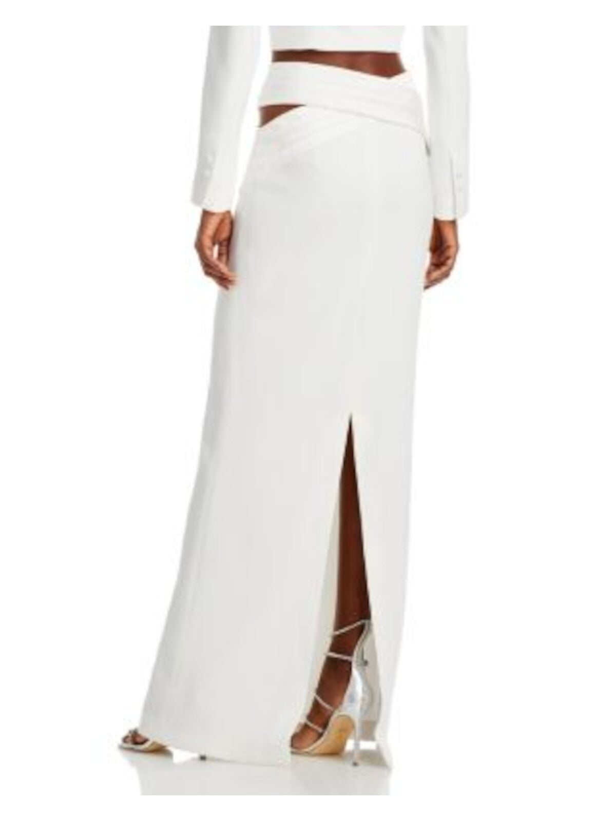 MONOT Womens White Zippered Slitted Pleated Crossover Cutout Waist Full-Length Evening Pencil Skirt 0