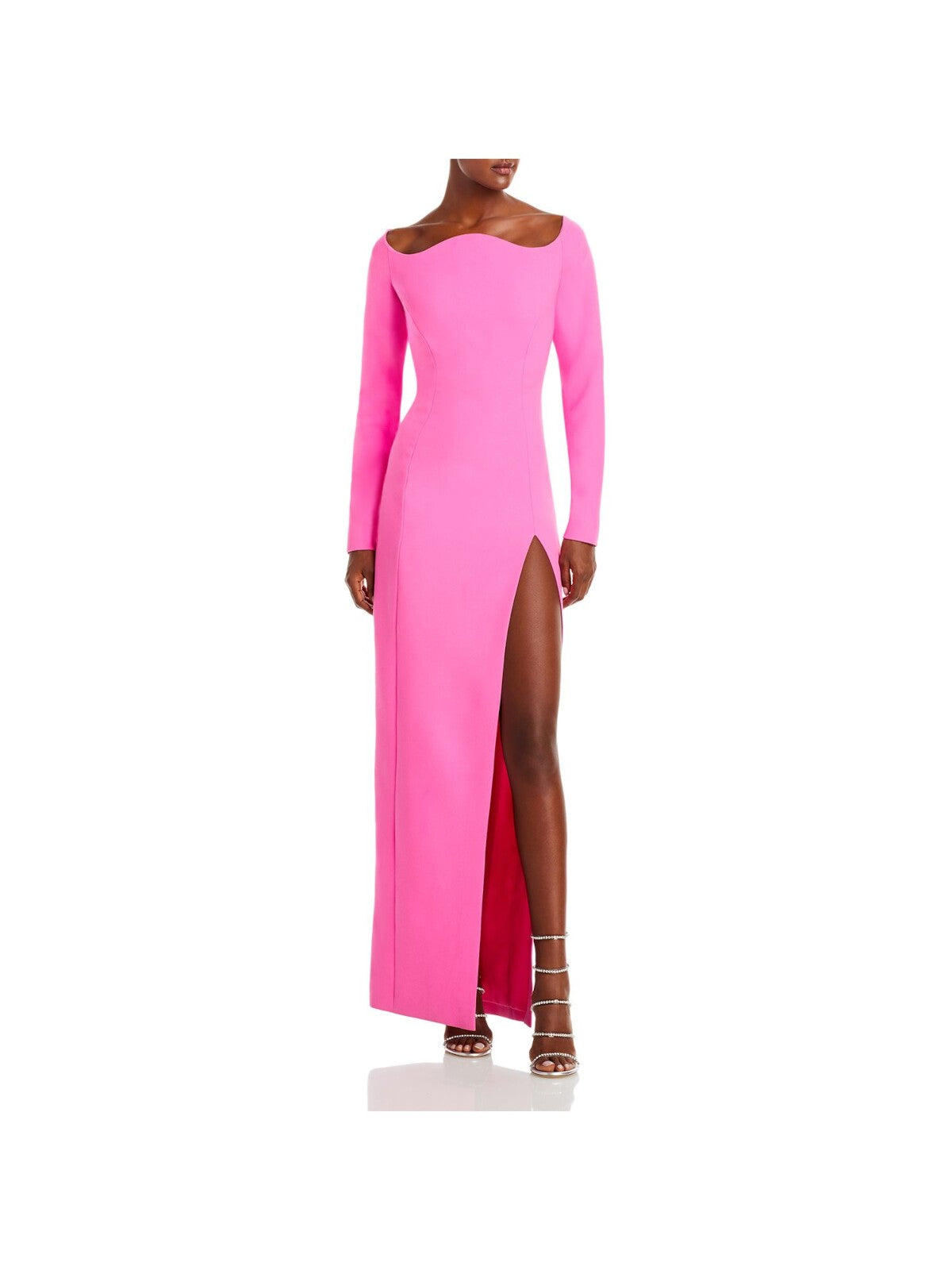 MONOT Womens Pink Zippered Lined High Slit Long Sleeve Sweetheart Neckline Full-Length Evening Sheath Dress 44