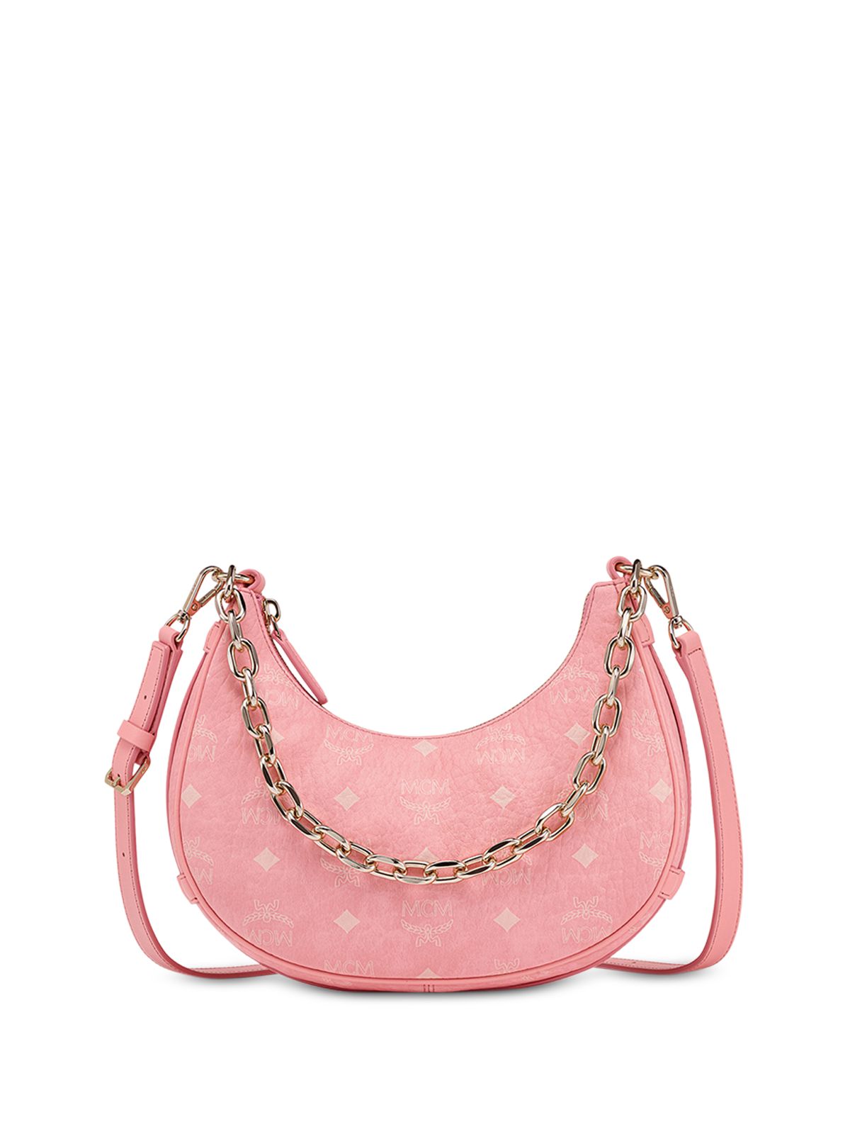 MCM Women's Pink Logo Graphic Chain Strap Hobo Handbag Purse