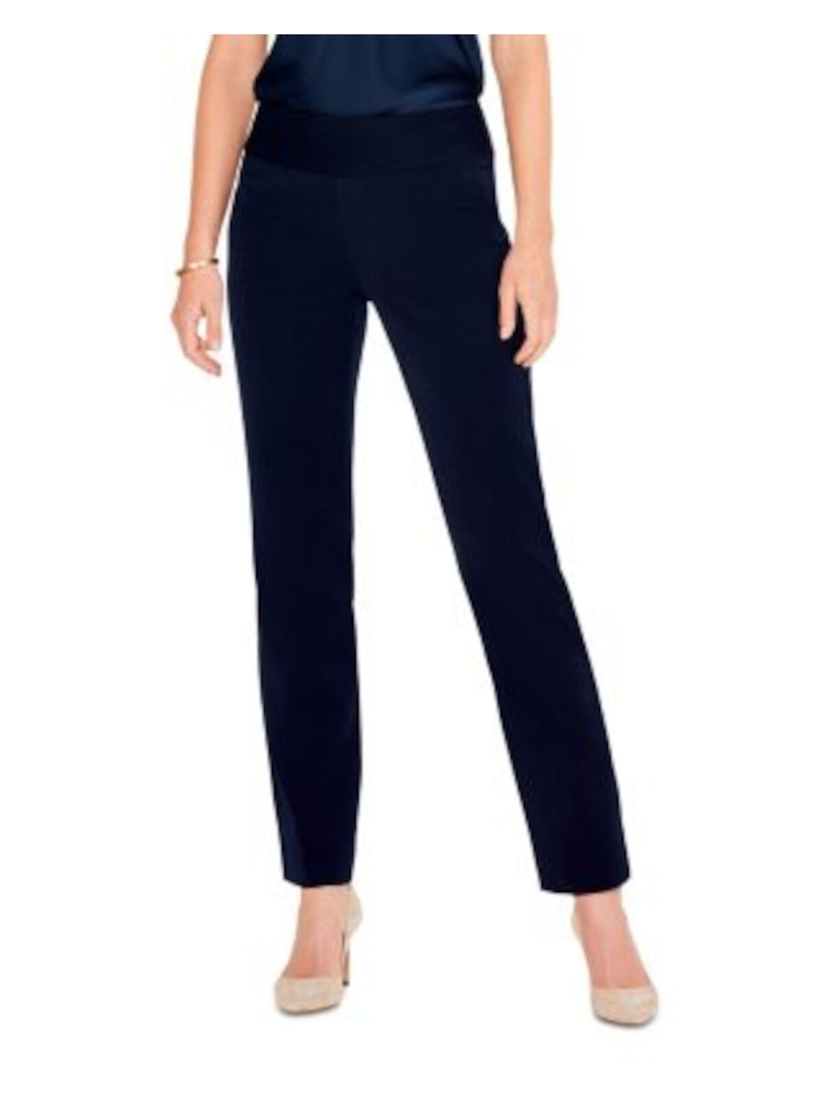 NIC+ZOE Womens Navy Pocketed Elastic Waist Faux Fly Pull-on Straight leg Pants 2