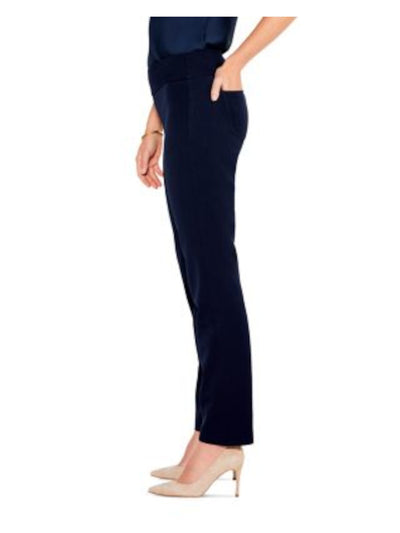 NIC+ZOE Womens Navy Pocketed Elastic Waist Faux Fly Pull-on Straight leg Pants 2