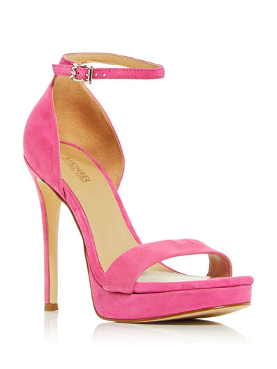 MICHAEL KORS Womens Pink Ankle Strap Jordyn Open Toe Stiletto Buckle Leather Dress Heeled Sandal 10 M