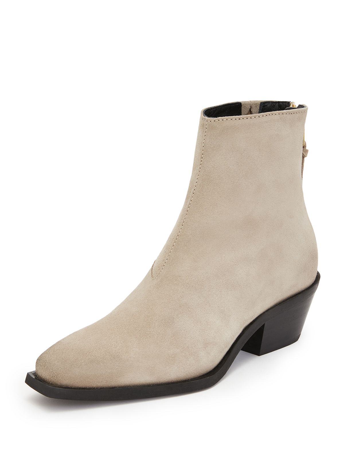 ALL SAINTS Womens Beige Goring Leonora Almond Toe Stacked Heel Zip-Up Suede Heeled Boots 9