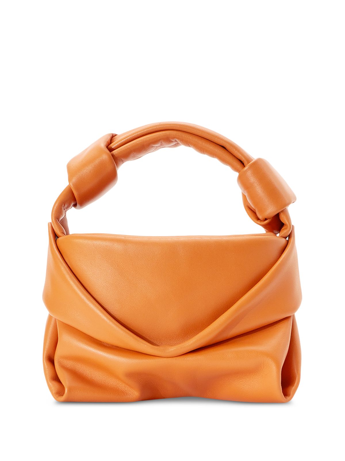STAUD Women's Orange Ruched Solid Suede Kiss Top Handle Single Strap Handbag Purse