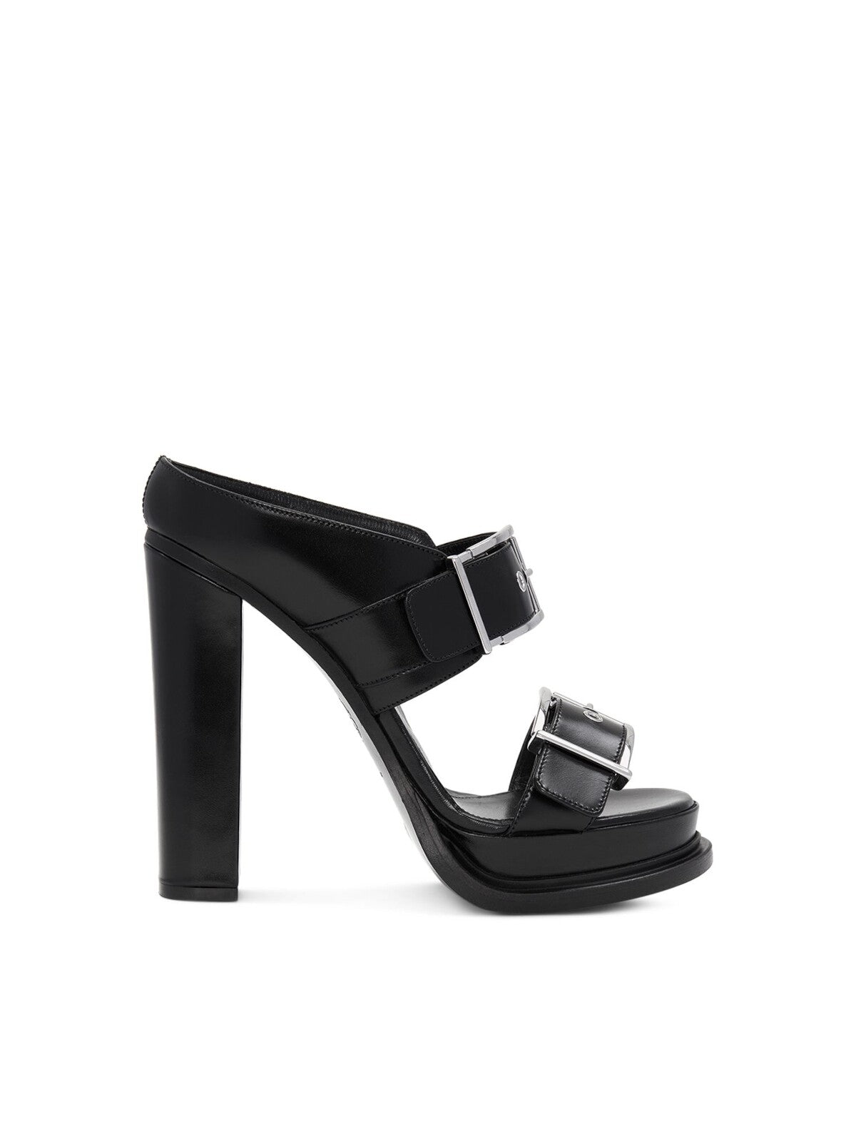 ALEXANDER MCQUEEN Womens Black 1-1/2" Platform Padded Open Toe Block Heel Buckle Leather Heeled Sandal 37.5