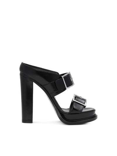 ALEXANDER MCQUEEN Womens Black 1-1/2" Platform Padded Open Toe Block Heel Buckle Leather Heeled Sandal 39