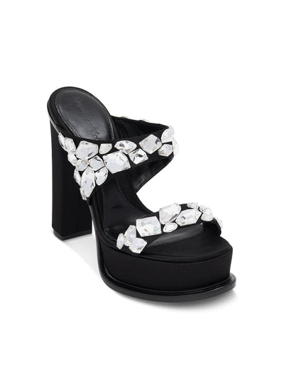 ALEXANDER MCQUEEN Womens Black 2" Platform Embellished Open Toe Block Heel Slip On Heeled Sandal 39