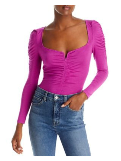 VERONICA BEARD Womens Pink Ruched Pullover Long Sleeve Split Top XS