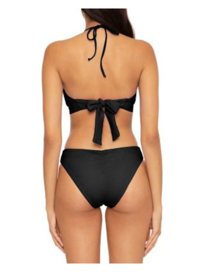 BECCA Women's Black Low Rise Lined Ruched Pucker Up Bikini Swimsuit Bottom M