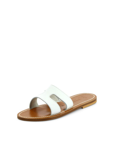 KJACQUES Womens White Cut Out Comfort Menandre Round Toe Slip On Leather Slide Sandals Shoes 36