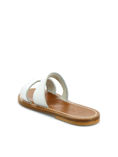 KJACQUES Womens White Cut Out Comfort Menandre Round Toe Slip On Leather Slide Sandals Shoes 36